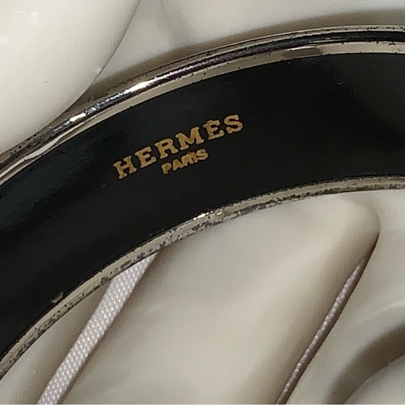 authentic HERMÈS palladium & enamel CUFF size PM - Picture 3 of 13